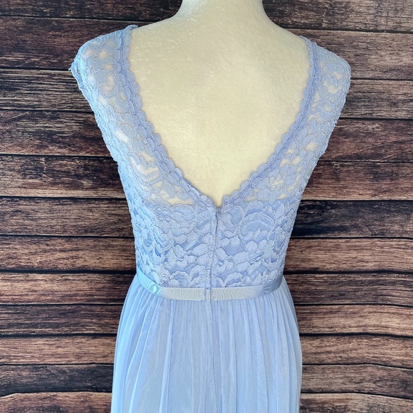 David's Bridal Light Blue Periwinkle Lace Dress - Picture 4 of 8
